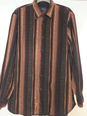 Vintage,Indigo Palms  Men's Brown Striped Button-Up Corduroy  Shirt Sz Large